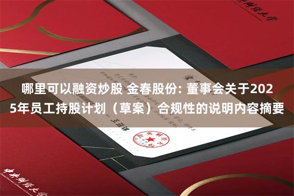 哪里可以融资炒股 金春股份: 董事会关于2025年员工持股计划（草案）合规性的说明内容摘要