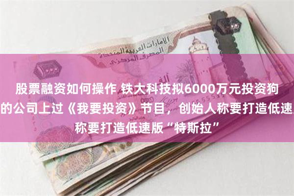 股票融资如何操作 铁大科技拟6000万元投资狗熊机器人 标的公司上过《我要投资》节目，创始人称要打造低速版“特斯拉”